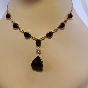 V Shape Necklace with Root Beer Colored Stones